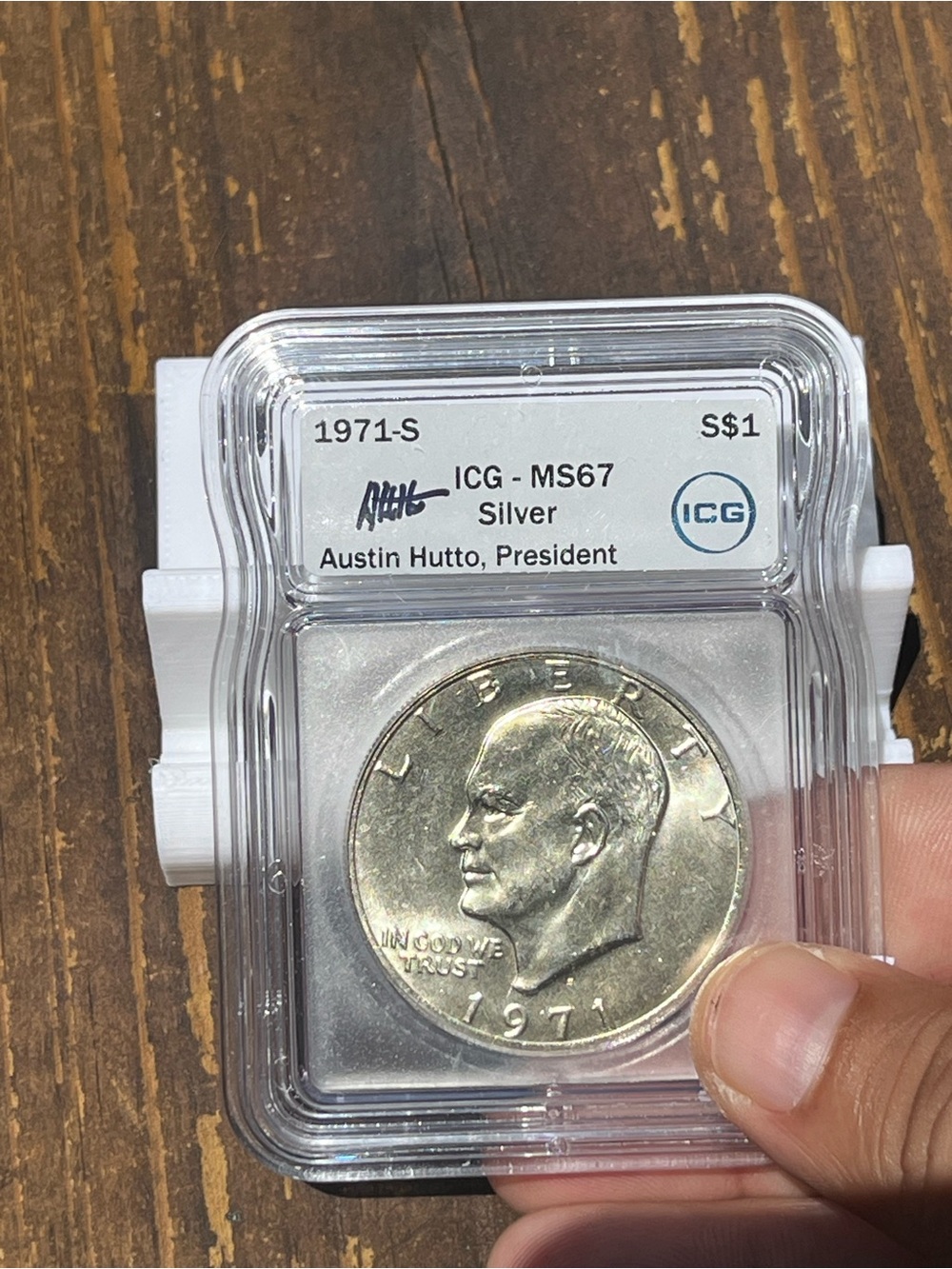 Silver 1971-S Eisenhower Silver Dollar Austin Hutto signed